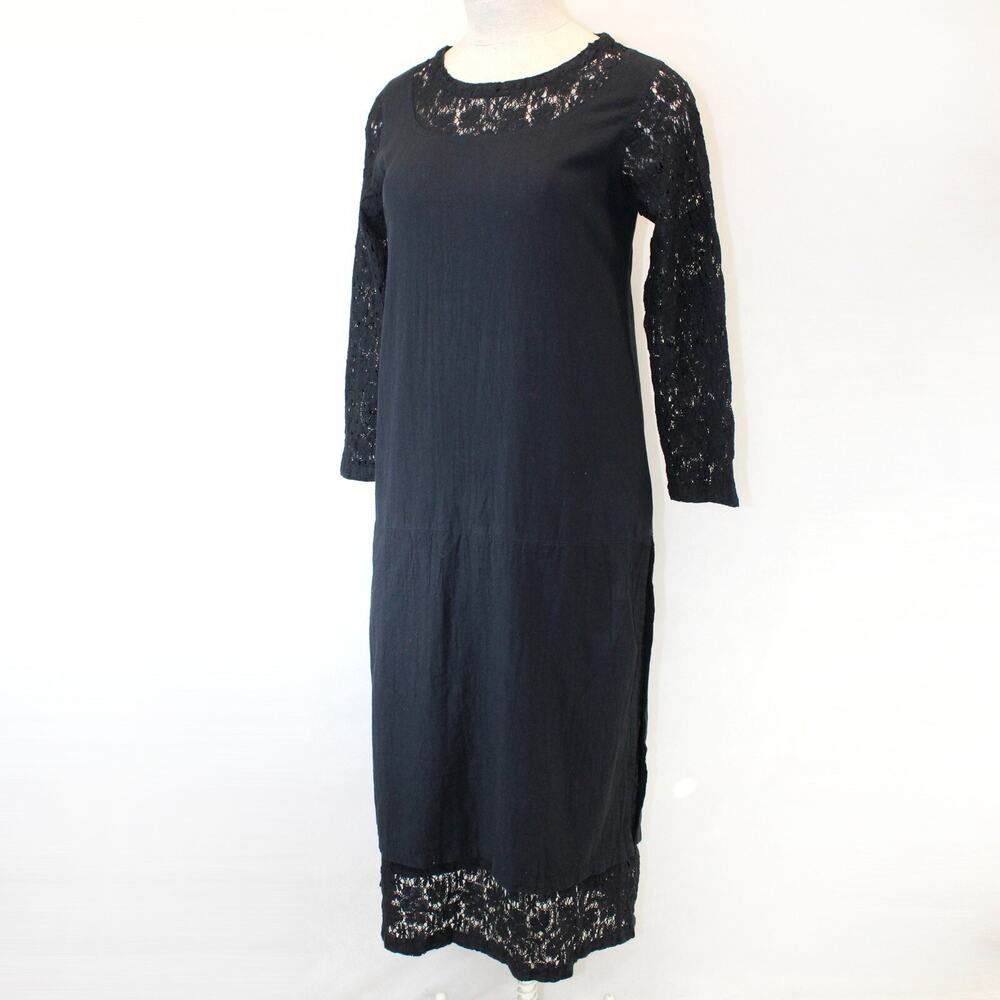 CMC Color Me Cotton Romantic Black Midi Dress Laces Small Made USA